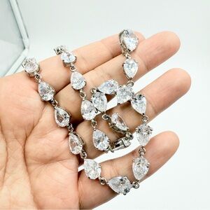 Rhodium-Plated Cubic Zirconia Necklace Earring Sets